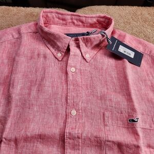 Vineyard Vines NWT 100% Linen Casual  Jetty Red Button-Down Shirt